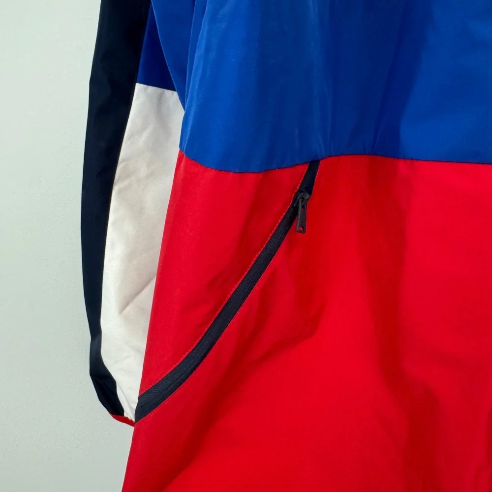 Tommy Hilfiger Sport Mens XL Colorblock Hooded Windbreaker Jacket Red White Blue